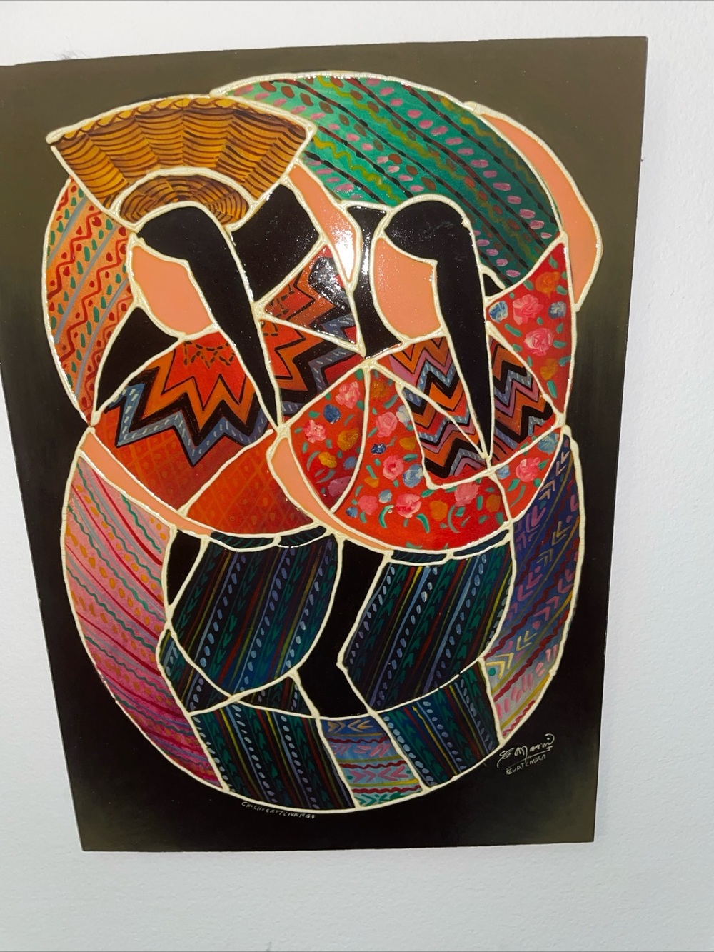 Oil on board-Guatemala folkart-vintage-women+baskets-modernist-signed by artist